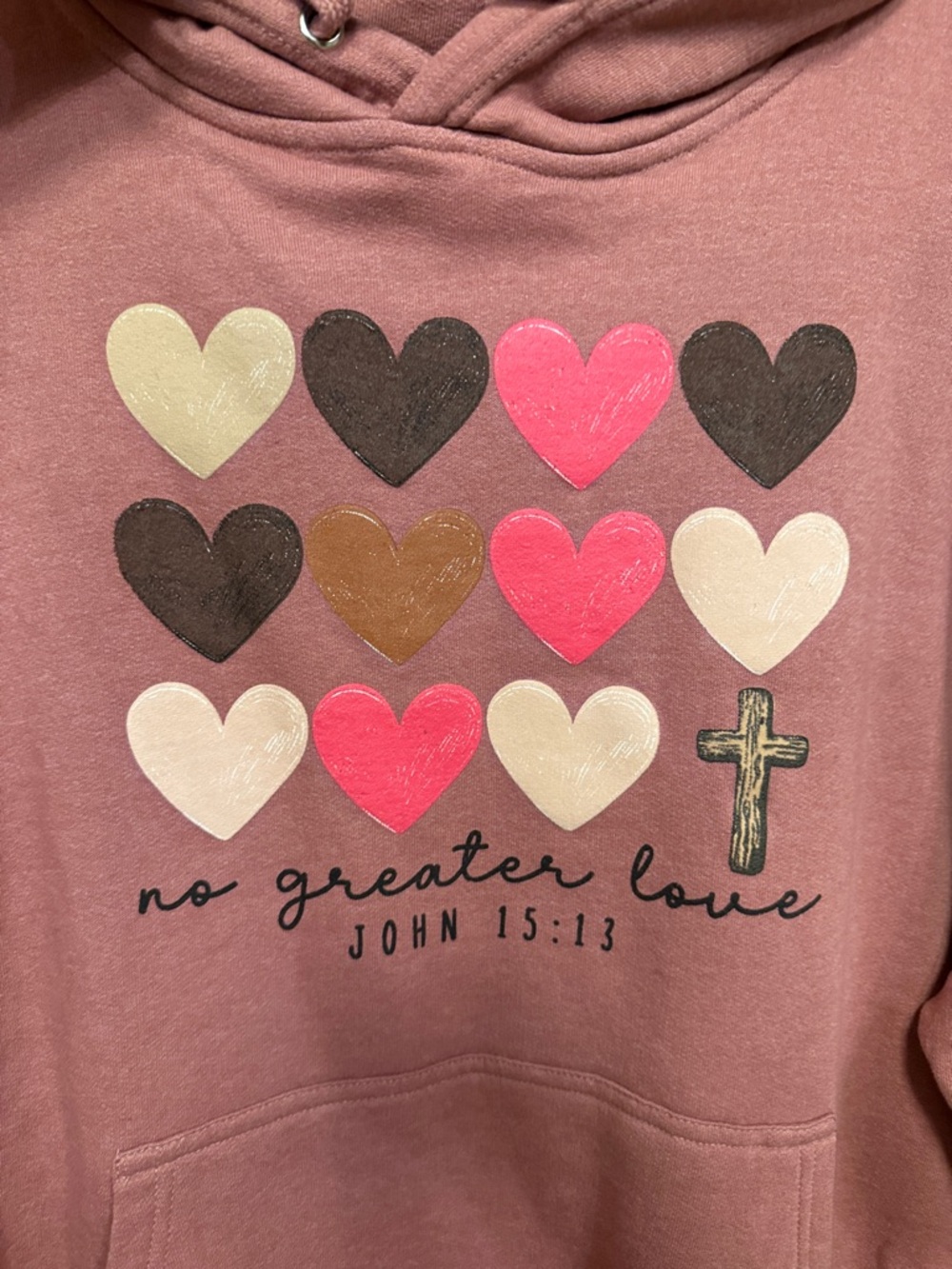Women’s Rose Pink Heart-Print Hoodie Sweatshirt - Picture 3 of 6